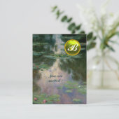 WATERLELIES /GELE EDELSTEEN MONOGRAM KAART (Staand voorkant)