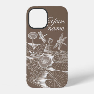 Waterlelies grafisch bruin iPhone 12 hoesje