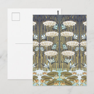 Waterlelies, libellen, moeras art nouveau briefkaart