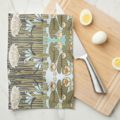 Waterlelies, libellen, moeras art nouveau theedoek (Quarter Fold)