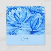  waterlelies - monogram blauw vierkante visitekaartje (Voorkant)
