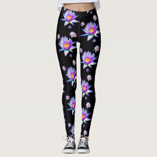 Waterlelies op zwarte achtergrond leggings
