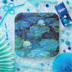 Waterlelies, schilderij in fijne kunst papieren bordje