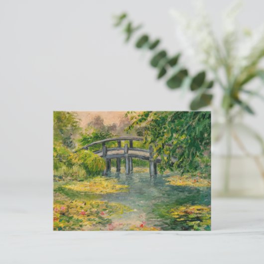 Waterlelies van Claude Monet, Brug, Zonsondergang Briefkaart (Staand voorkant)