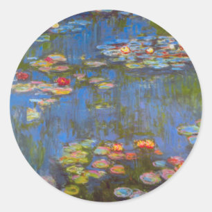 Waterlelies van Claude Monet, Vintage Natuur Kunst Ronde Sticker