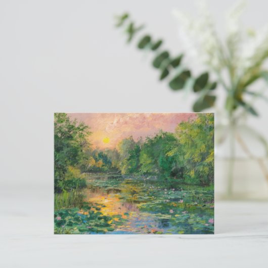 Waterlelies van Claude Monet, zonsondergang, kleur Briefkaart (Staand voorkant)