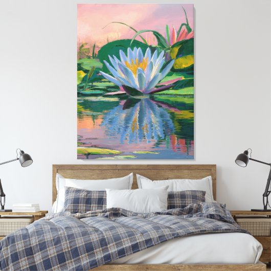 Waterlelies van Claude Monet, Zonsondergang, Kleur Canvas Afdruk (Insitu (Slaapkamer))