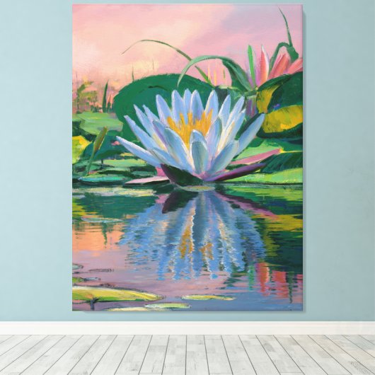 Waterlelies van Claude Monet, Zonsondergang, Kleur Canvas Afdruk (Insitu (Houten vloer))