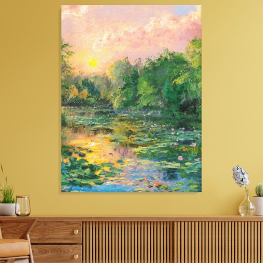 Waterlelies van Claude Monet, Zonsondergang, Kleur Canvas Afdruk (Insitu (Woonkamer))
