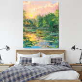 Waterlelies van Claude Monet, Zonsondergang, Kleur Canvas Afdruk (Insitu (Slaapkamer))
