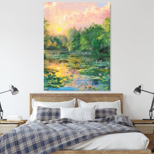 Waterlelies van Claude Monet, Zonsondergang, Kleur Canvas Afdruk (Insitu (Slaapkamer))