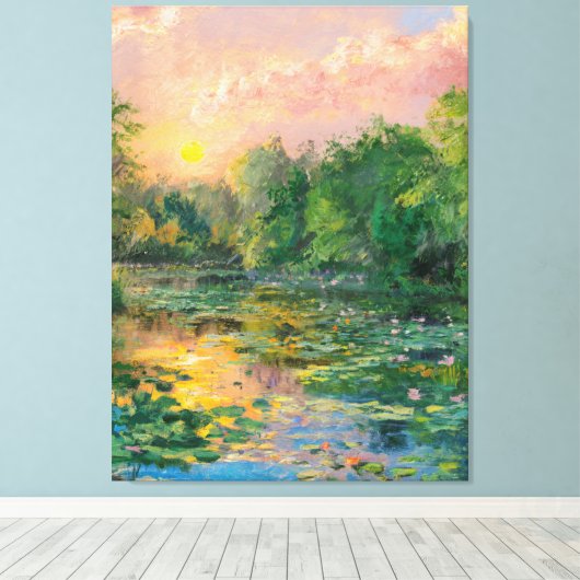 Waterlelies van Claude Monet, Zonsondergang, Kleur Canvas Afdruk (Insitu (Houten vloer))