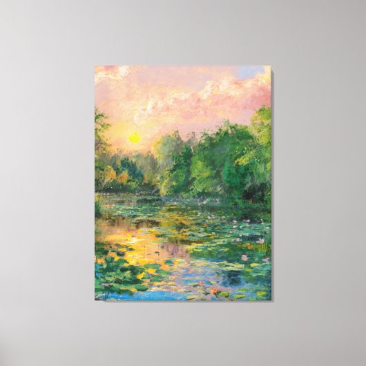 Waterlelies van Claude Monet, Zonsondergang, Kleur Canvas Afdruk (Voorkant)