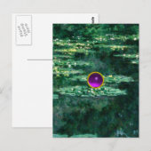 WATERLELIES VIJVER IN GROENE, Paarse Gem Briefkaart (Voorkant / Achterkant)
