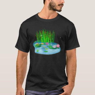 waterlelies Vijver met Kikker op leliepad Cattails T-shirt