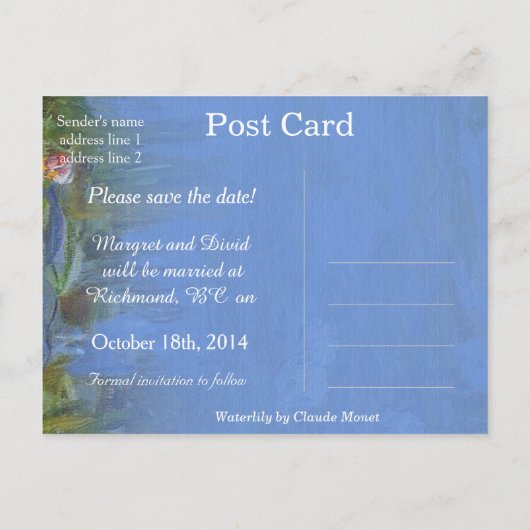  waterlieveling, Claude Monet Aankondigingskaart (Achterkant)