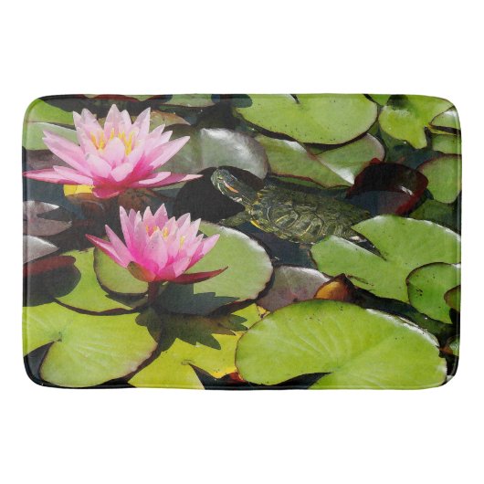 Waterlilies Pond Lilypads Turtle Floral Bath Mat (Voorkant)
