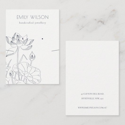 Waterlily Floral Sketch Earring Ketting Display Visitekaartje (Voorkant / Achterkant)