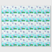 Waterlily Flowers Turquoise Dragonfly Cadeaupapier (Vlak)