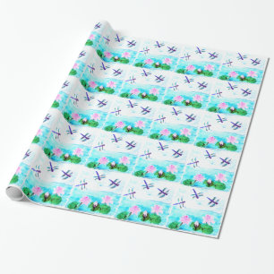 Waterlily Flowers Turquoise Dragonfly Cadeaupapier