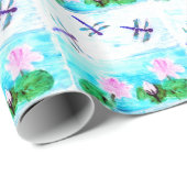 Waterlily Flowers Turquoise Dragonfly Cadeaupapier (Rol Hoek)