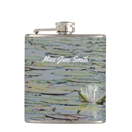 Waterlily Pond Lake Flower I Drink Flask Heupfles (Voorkant)