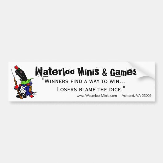 Waterloo Minis Game Shop bumpersticker. Bumpersticker (Voorkant)