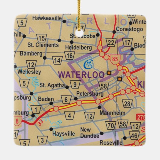 Waterloo Ontario Map Keramisch Ornament (Achterkant)