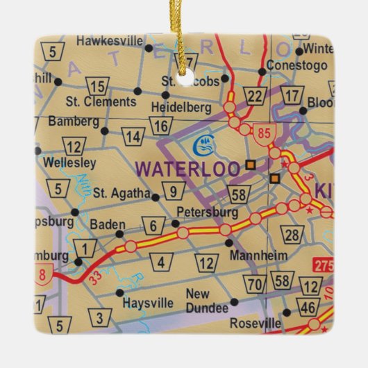 Waterloo Ontario Map Keramisch Ornament (Voorkant)