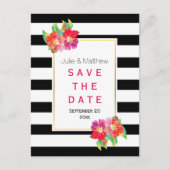 Waterloorbloemen en -strepen bruiloft Opslaan Datu Aankondigingskaart (Voorkant)