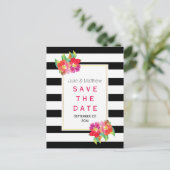 Waterloorbloemen en -strepen bruiloft Opslaan Datu Aankondigingskaart (Staand voorkant)