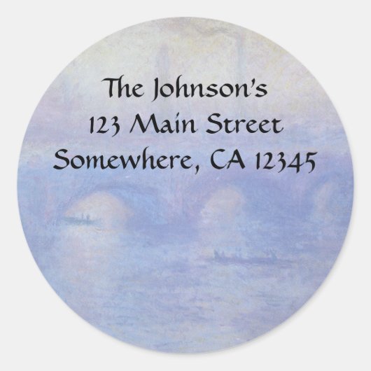 Waterloorbrug, met een mist-effect van Claude Mone Ronde Sticker (Voorkant)