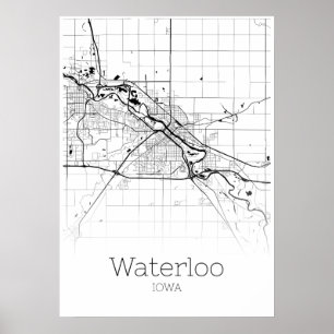 Waterloorkaart - Iowa - Poster stadskaart