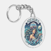 Waterman Aquarius Mooie Vrouw Astrologie Sleutelhanger (Voorkant Links)