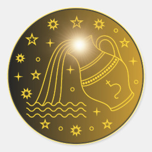 Waterman Dierenriem Embleem Minimaal Hemels Symb Ronde Sticker