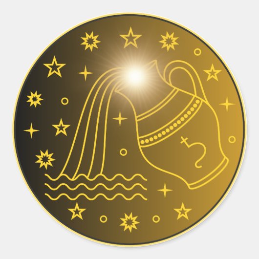 Waterman Dierenriem Embleem | Minimaal Hemels Symb Ronde Sticker (Voorkant)
