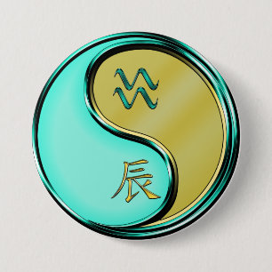 Waterman & Metalen Draak Ronde Button 7,6 Cm