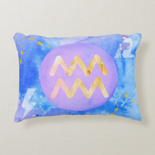 Waterman Paarse Blauwe Aquarel Astrologie Zodiac Accent Kussen