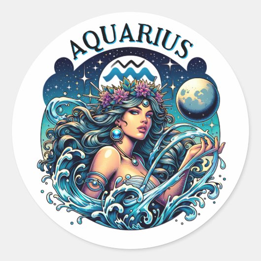 Waterman Schoonheid Vrouw Astrologie Ronde Sticker (Voorkant)