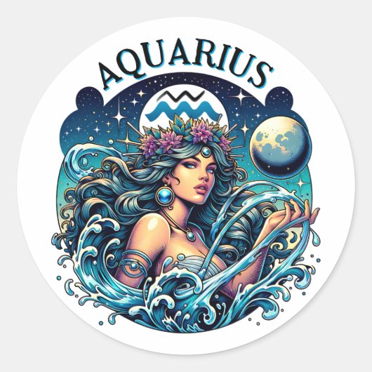 Waterman Schoonheid Vrouw Astrologie Ronde Sticker (Voorkant)