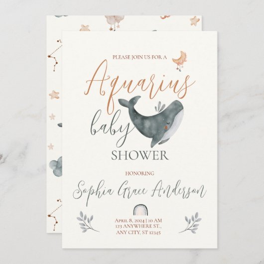 Waterman sterrenbeeld baby shower kaart (Voorkant / Achterkant)