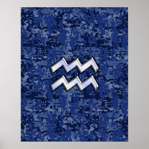 Waterman Sterrenbeeld Symbool op marineblauwe digi Poster