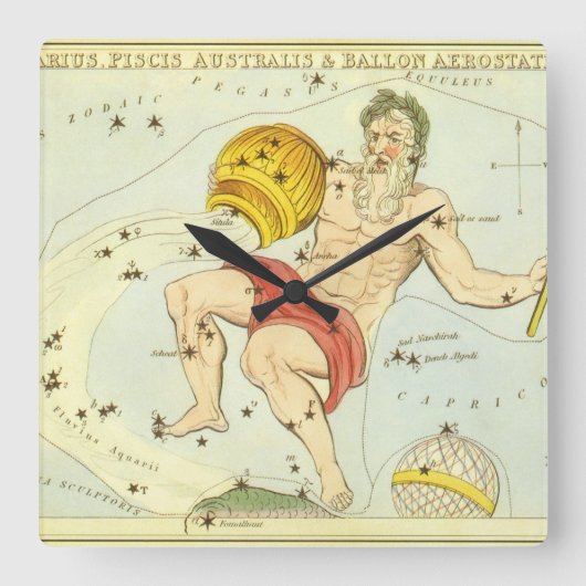 Waterman,  sterrenbeeld, Urania's Mirror Vierkante Klok (Voorkant)