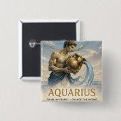 Waterman Sterrenbeeld Verjaardag Astrologie Cadea Vierkante Button 5,1 Cm (Voorkant /achterkant)