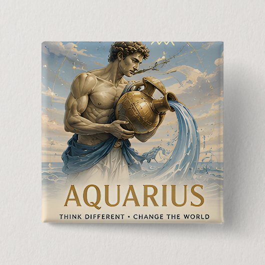 Waterman Sterrenbeeld Verjaardag Astrologie Cadea Vierkante Button 5,1 Cm (Voorkant)