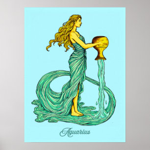 Waterman sterrenbeeld, vrouw met stromend water poster