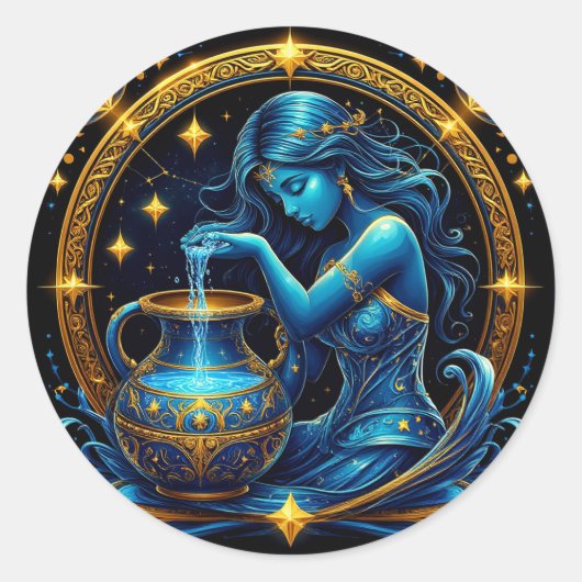 Waterman Teken Mooie Digitale Illustratie Ronde Sticker (Voorkant)