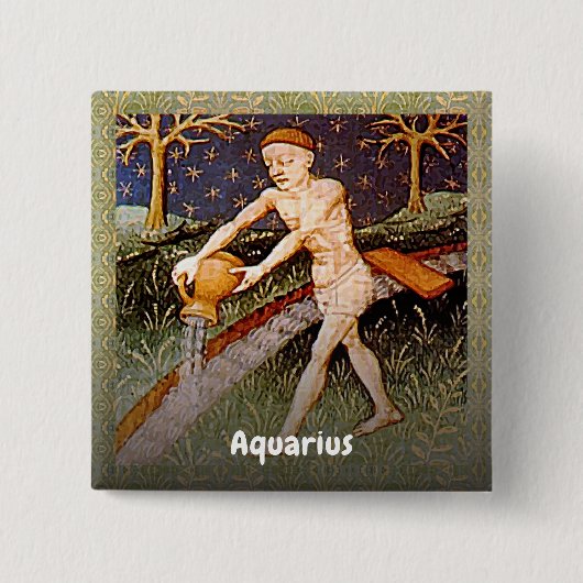Waterman Waterdrager Zodiac teken Verjaardagsfeest Vierkante Button 5,1 Cm (Voorkant)