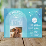 Waterman Zodiac Astrologie teken Foto Geboorte Dat Briefkaart<br><div class="desc">Personaliseer deze dierenriemkaart met een foto, geboortedatum en naam. Een aangepast verjaardagsontwerp met het sterrenbeeld - Waterman - plus persoonlijkheidskenmerken, informatie en sterrenbeeld. Een rustige, kalmerende blauwe kleur die wordt geassocieerd met Aquarius is het belangrijkste ontwerp achter alle Zodiac details. Een geweldig cadeau voor een vriend of om gewoon "je"...</div>