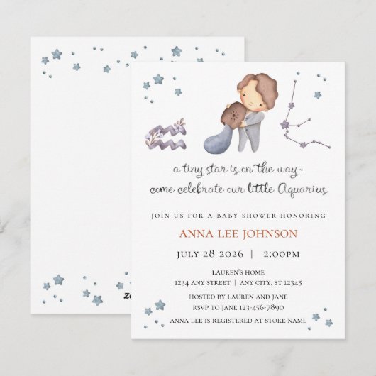 Waterman Zodiac Baby Shower Uitnodiging (Voorkant / Achterkant)